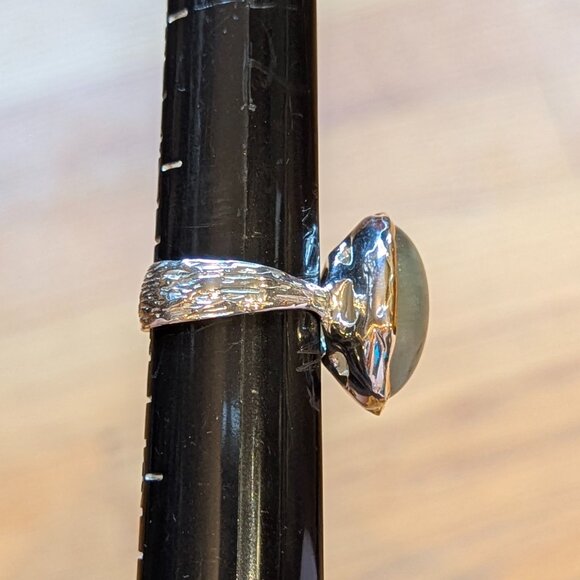 RING 18 ct Natural Prehnite 925 Size 8 - Picture 5 of 8